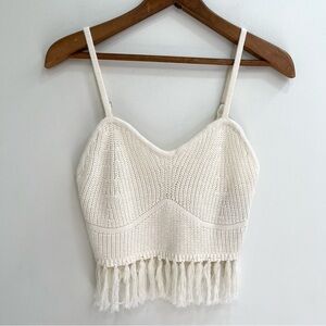 Wild Fable Cream Knit Fringe Crop Top Size Large Coachella Festival Concert Boho